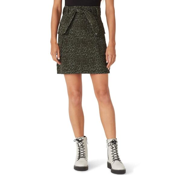 Marissa Webb Collective Leopard Tie Waist Belted Mini Skirt Green Womens Size 10 - Picture 1 of 10